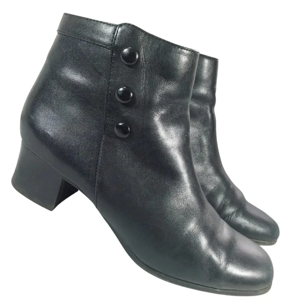 CROFT & BARROW! BLACK GENUINE LEATHER CHUNKY HEEL, NIPPED TOE ANKLE BOOTS! SZ 7M